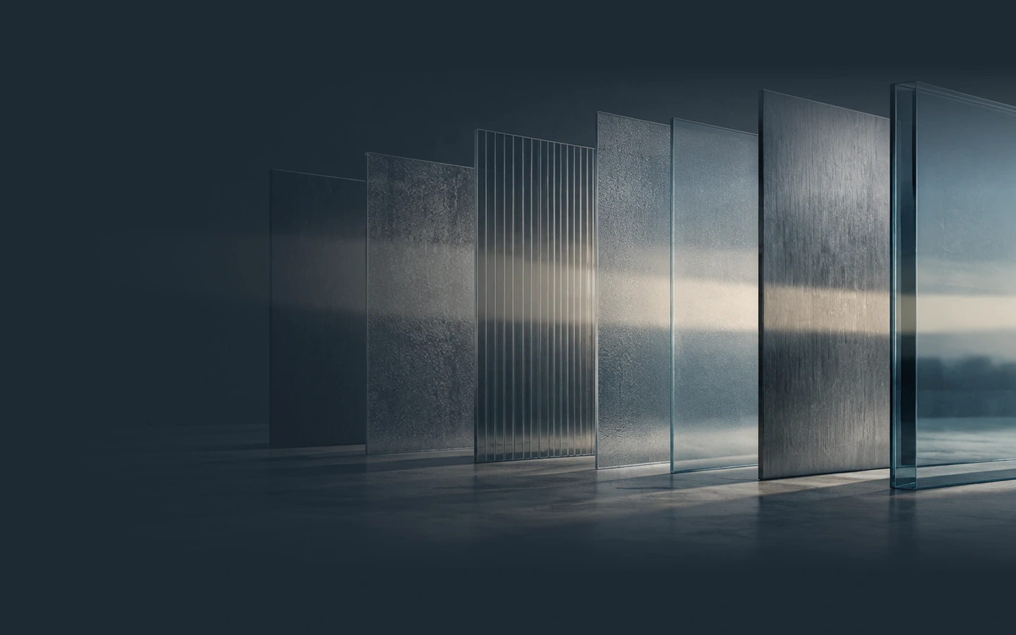 Translucent glass panes standing across a wide field of view